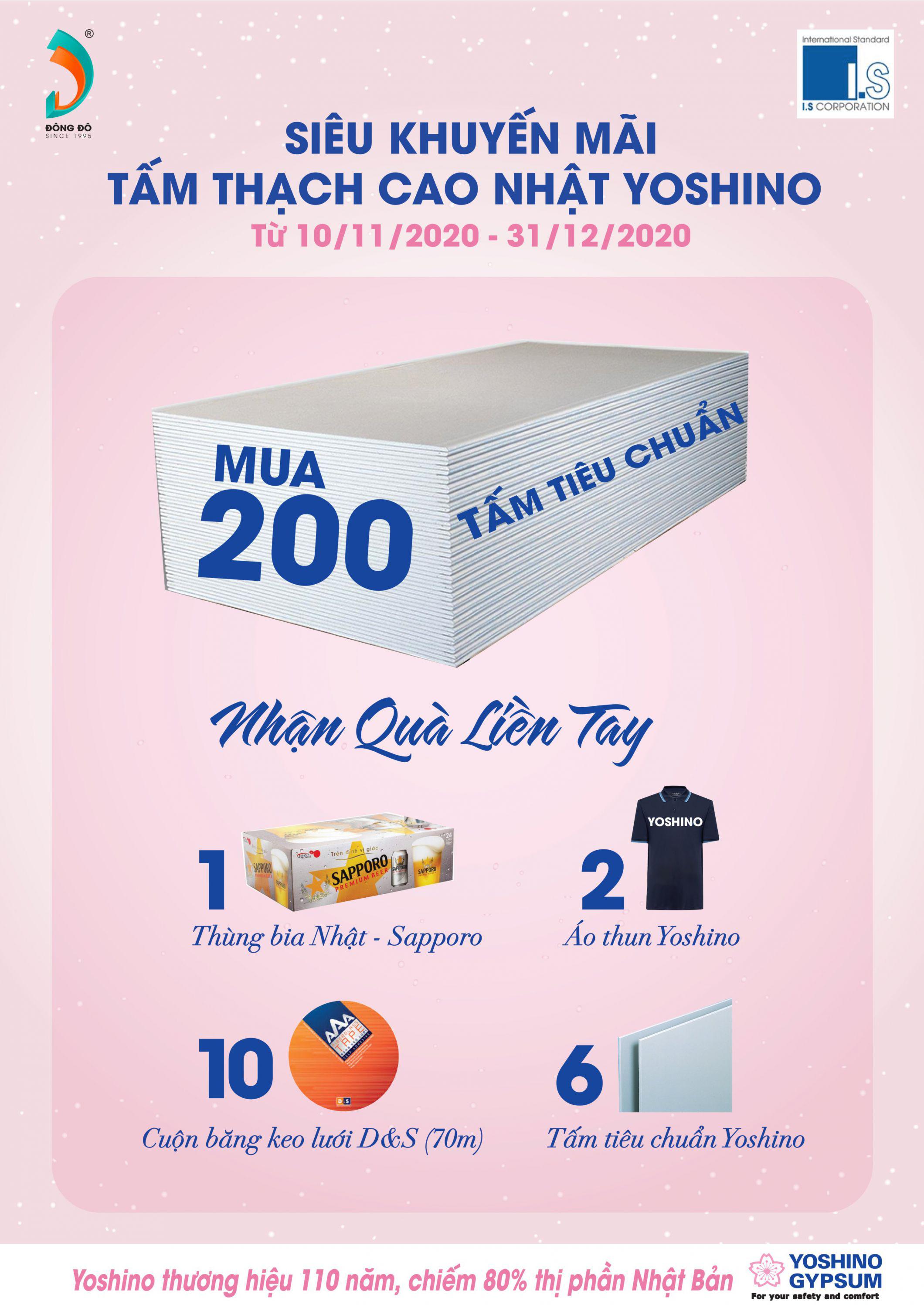 CHƯƠNG TRÌNH KHUYẾN MÃI CỦA TẤM THẠCH CAO NHẬT YOSHINO TỪ NGÀY 10/11/2020 ĐẾN HẾT NGÀY 31/12/2020